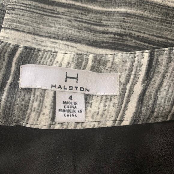 H Halston Abstract Mirrored Print Gray White Front Slit Pencil Skirt Lined 4 - Picture 4 of 12